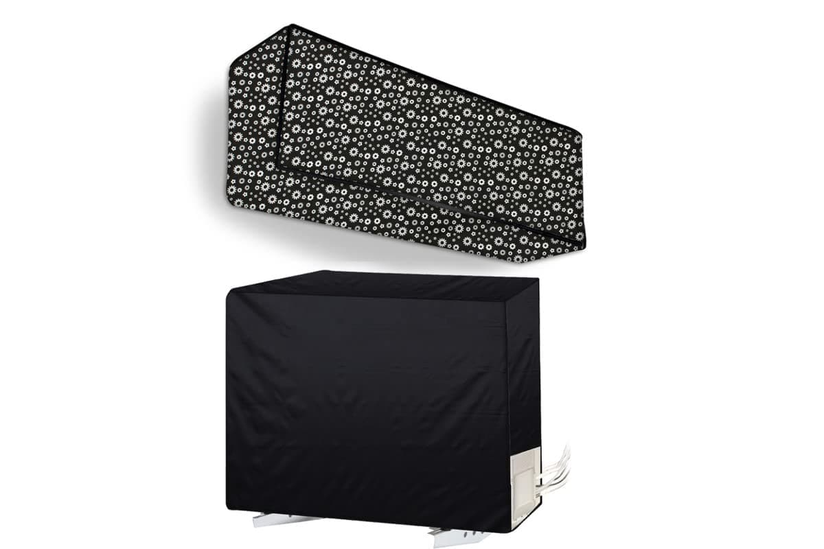 Stylista split ac cover set of indoor and outdoor unit Compatible for 1.7 Ton Mitsubishi MSY-JP FLORAL BLACK