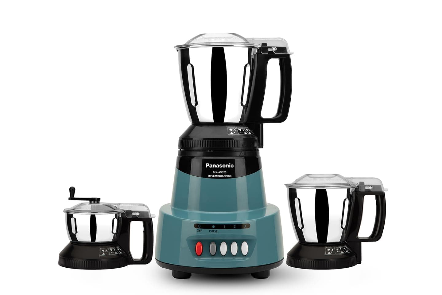 Panasonic MX-AV325 Mixer Grinder 1500W (Max Motor Lock Wattage) 3 Jars|Heavy Duty Motor|Stainless Steel Jars|Double Safety Locking System|3 Speed Control|5 Years Motor Warranty| Coral Blue
