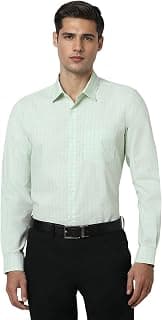 Peter England Men's Slim Fit Full Sleeve Self-Design Checkered Shirt | Cotton-Rich | Pin Point Oxford