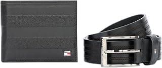 Tommy Hilfiger Tavira Men Leather Gift Set Include Large Size Belt and Wallet Black/Brown