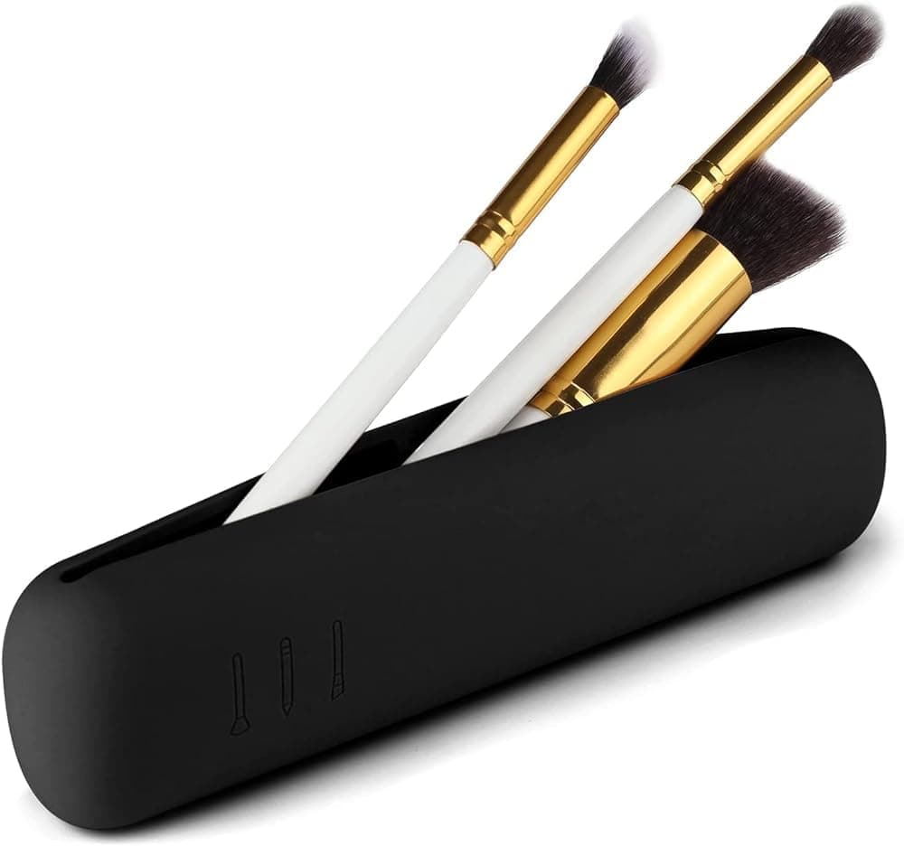 INOVERA (LABEL) Silicone Makeup Brush Holder - Cosmetic Face Brushes Pouch - Magnetic Anti-Fall Out Makeup Organizer for Travel Black 6 cm Width