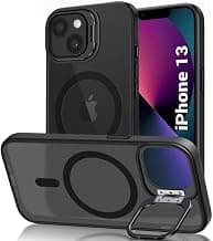 TheGiftKart Hybrid Back Cover Case for iPhone 13 Compatible with MagSafe | Built-in Stand | Shockproof Hard Case Cover for iPhone 13 (PC & TPU, Frosted Matte Back, Black Sides)