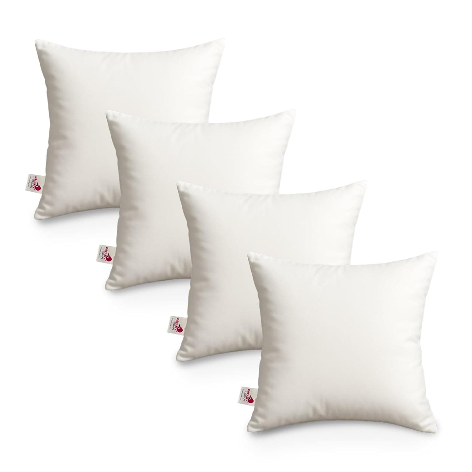 DREAMY URBAN Cushion Inserts, 15 x 15 Inch, Set of 4 | Hollow Fiber Fill Soft Microfiber Cover White Fluffy Hotel Quality Throw Pillow Fillers