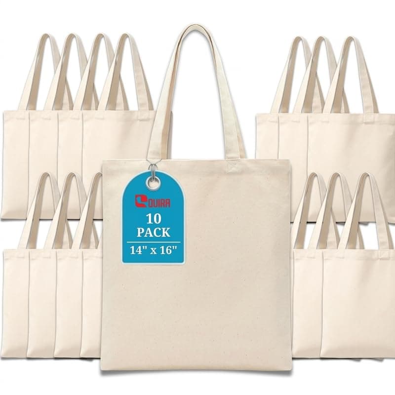 COVIRA 14x16 Inch Plain Canvas Tote Bag | 10 Pcs | 12 Pcs | 50 Pcs | 100 Pcs | 100% Organic Reusable 250 GSM Cotton Handbag for Shopping, Daily Use, Grocery, Craft Diy Painting and Storage