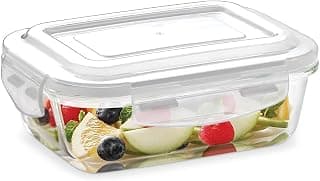 Borosil Klip n Store 370ml Rectanglular Food Storage Container with Airtght Glass Lid | Made in India Borosilicate Glass Container for Lunchbox | Microwave & Dishwasher Safe | Transparent