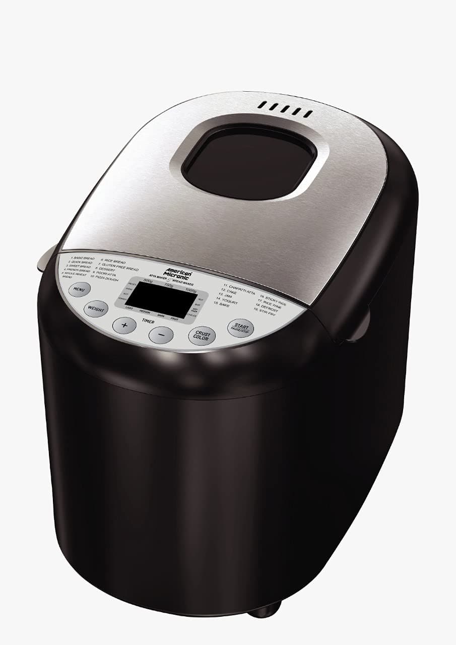 AMERICAN MICRONIC® Atta & Bread Maker | 19 Auto Programs | Fully Automatic Dough Kneader & Bread Machine | 3 Crust Settings | Delay Timer | LCD Display | 550W | Black & Steel