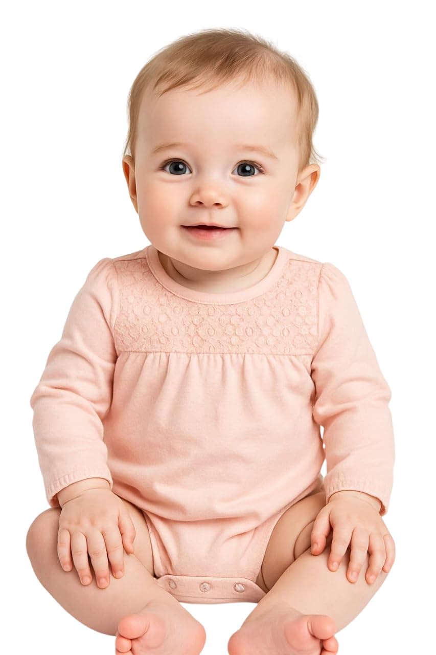 DAADUN Baby Girls Cotton Long Sleeve Lace Yoke Bodysuit | Soft Breathable Infant Onesie for Everyday Wear | Snap Closure Romper for 03-24 Months