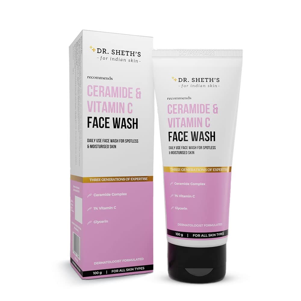 Dr. Sheth's Ceramide & Vitamin C Brightening Face Wash | Gently Cleanses, Hydrates & Reduces Dark Spots | For Normal, Oily & Combination Skin | For Men & Women | 100 g