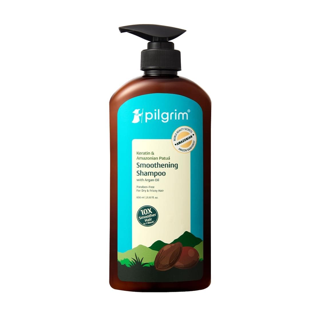 Pilgrim Patua & Keratin Hair SMOOTHENING SHAMPOO for Dry & Frizzy hair | Paraben free shampoo for Women & Men | Hair Smoothening & healthy scalp | 650 ml