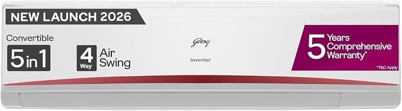 Godrej 2.5 Ton 3 Star | 2026 New Star Rated Mode| Inverter Split AC | 5 Years Comprehensive Warranty| AI powered | 5-In-1 Convertible Cooling | Heavy-Duty Cooling At 52°C (AC 2.5T TR HIC 30K3TG RA 4)