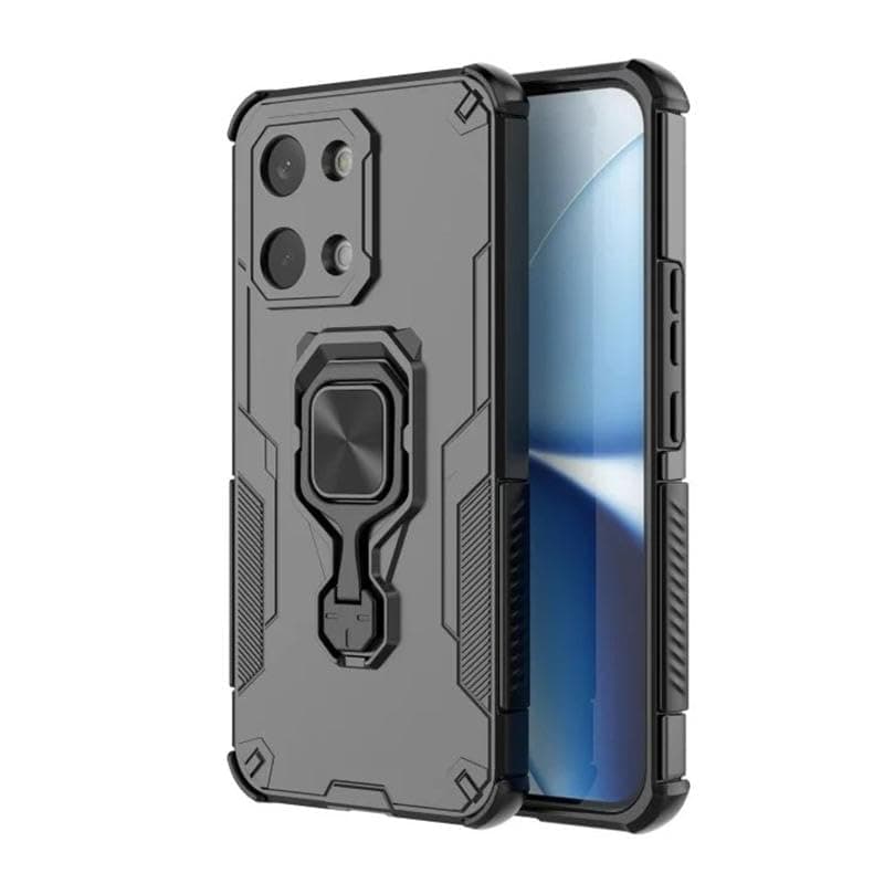 FITSMART Metal Ring Magnetic Support Kickstand Back Cover for Xiaomi Poco X8 Pro Max 5G (Stand Case, Black)