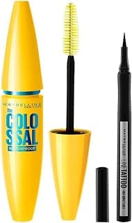 Maybelline New York Eyeliner, Intense Eyeliner, Black & Maybelline New York Mascara, Volumizing & Lengthening, Waterproof, Black, Volume Express Colossal, 10ml