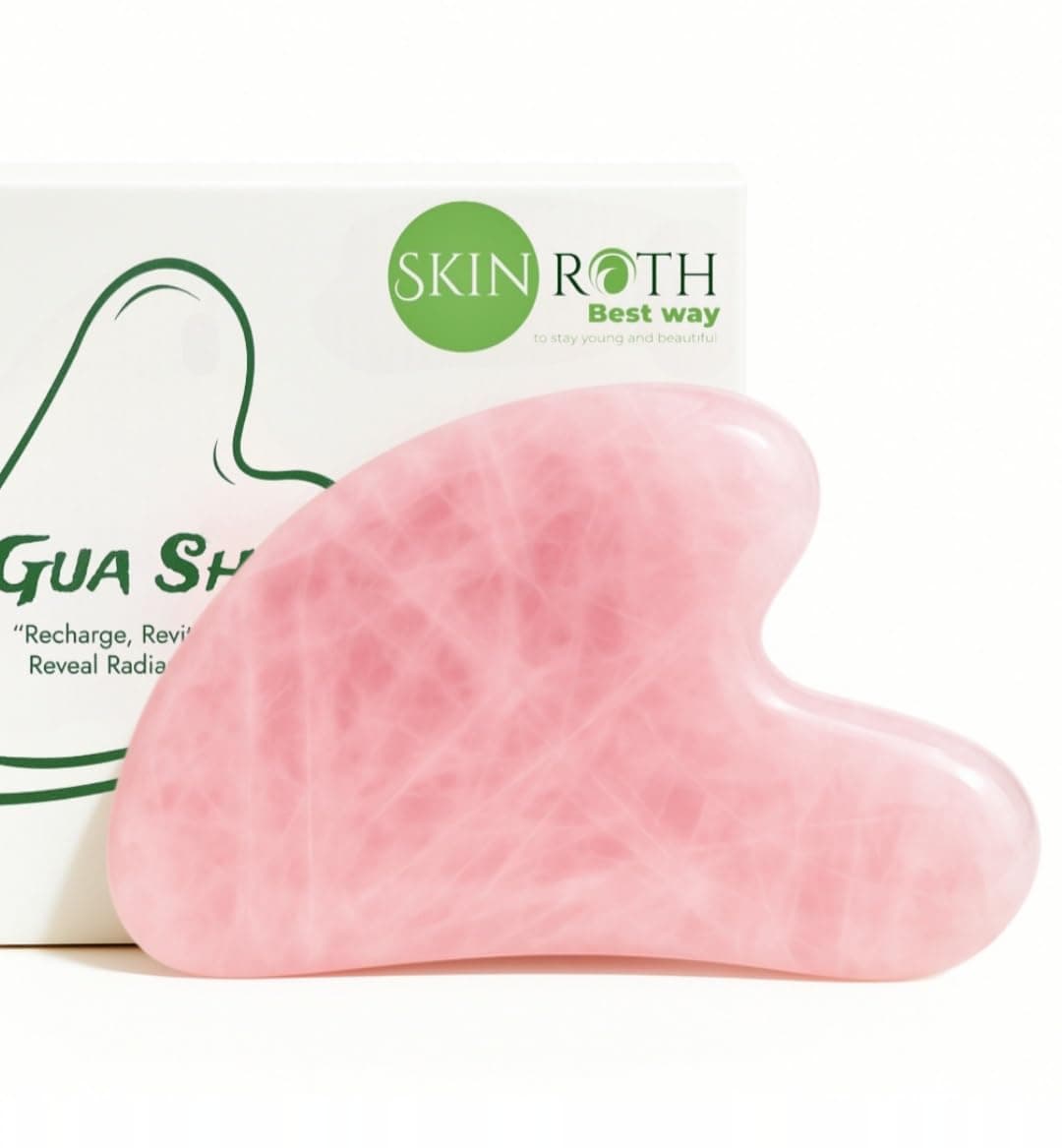 SKINROTH Grade A+ Natural Rose Quartz Gua Sha – Premium Love Stone Guasha for Anti-Aging, Puffiness, Jawline Sculpting & Lymphatic Drainage (Pink)