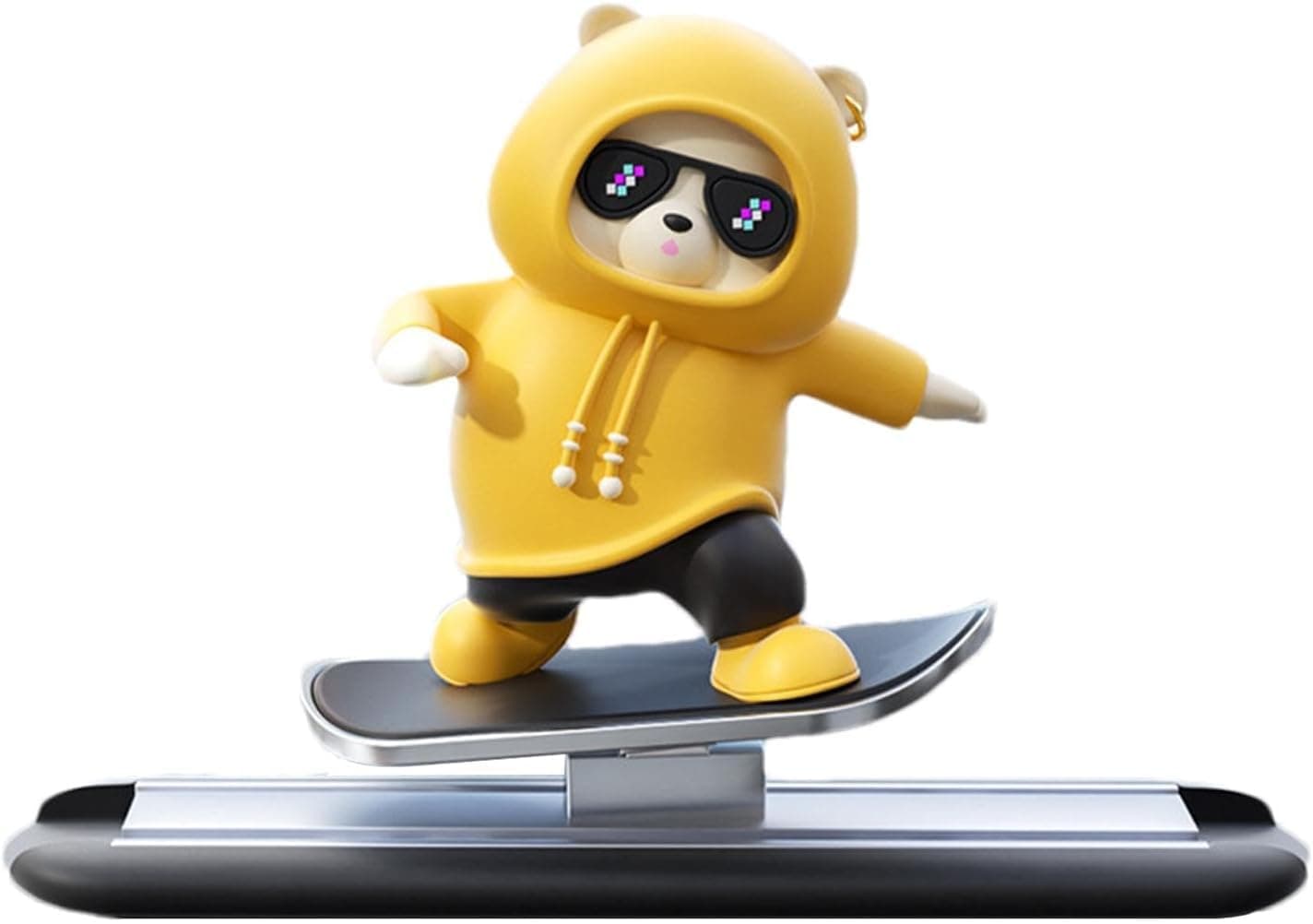REWOP Skateboarding Panda Car Dashboard Figurines –Auto Sliding Motion Decor, Cool Sliding Car Accessory, Fun Car Interior Decoration Accessories (Yellow)