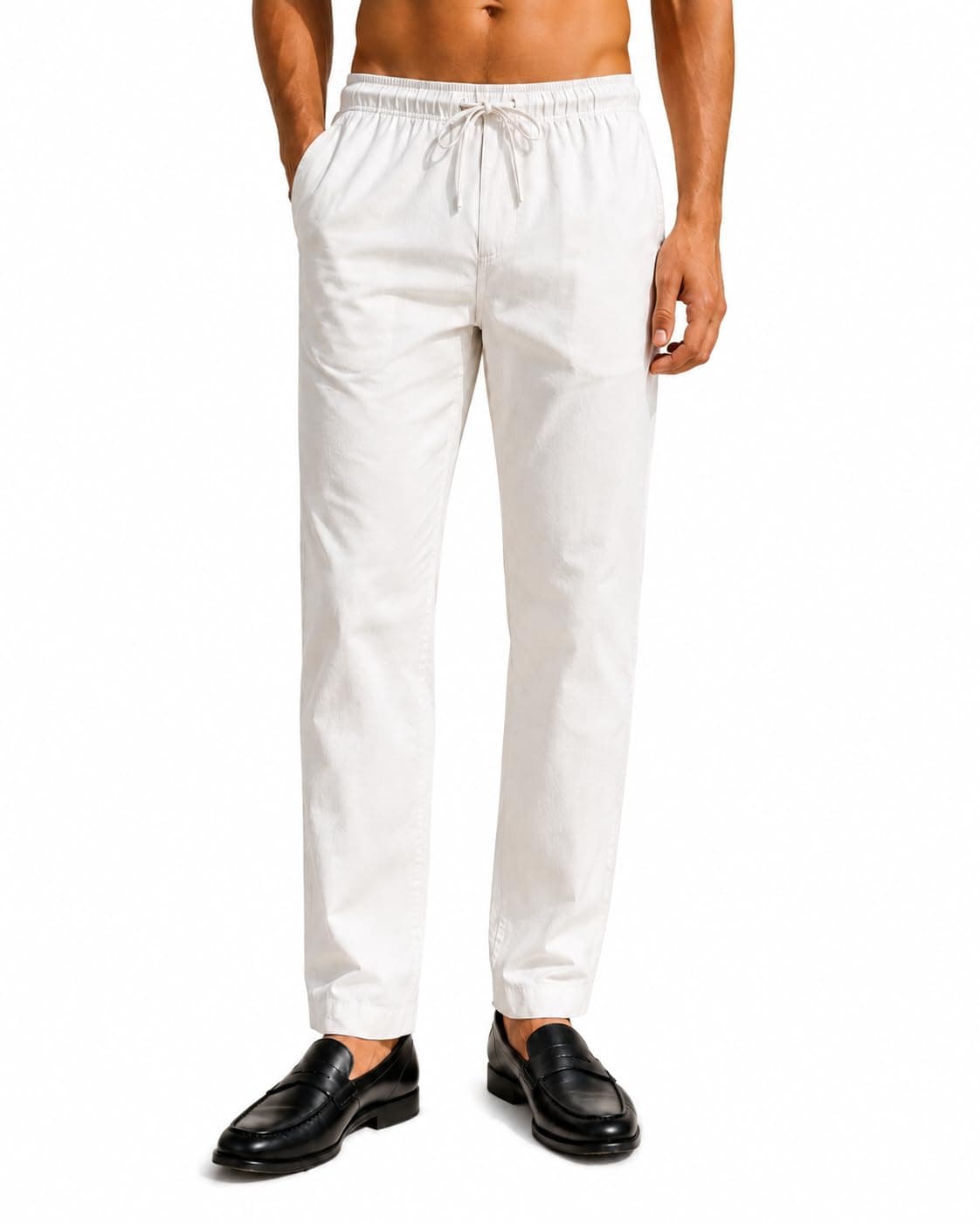Yash Gallery Men's Off White Cotton Poplin Pyjama Pant for Kurta | Elastic Waistband with Drawstring | Straight Fit Ethnic & Casual Bottom Wear