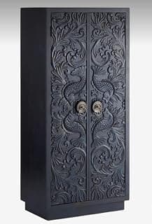 Solid Wooden handcarved Wardrobe | Wooden Almirah | Cupboard for Living Room, Hall, Bedroom | Black Finish