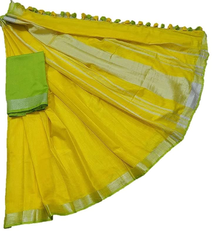 OmenSilks Bhagalpuri Handloom Linen Cotton Blend Saree with Blouse Piece