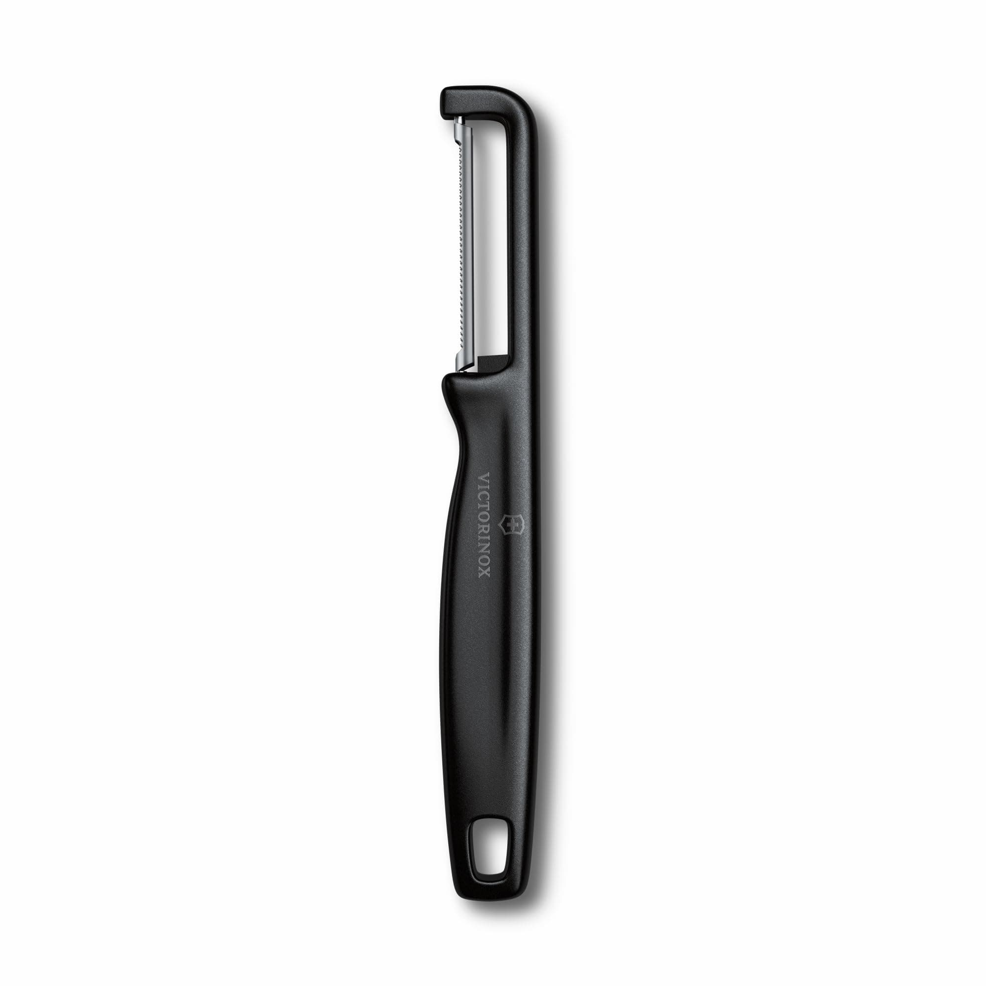 Victorinox Swiss Made Stainless Steel Swiss Classic Double-Edge Iota Serrated Peeler for Professional and Household Kitchen, Black, Soft Skin Fruit & Vegetable Peeler | 6.0943.3