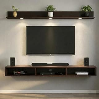DAS Russell Wall Mounted TV Unit with LED Lights & Storage Shelf | Modern Floating Entertainment Unit for Living Room | Wooden Finish Media Console for Set Top Box, Wenge up to 55 inch Screen