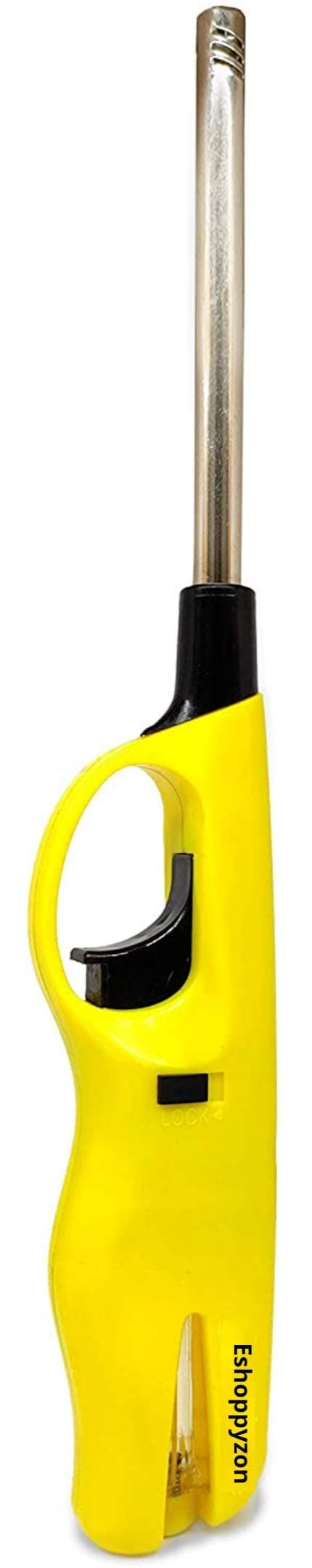 Eshoppyzon Refilable Gas Lighter for Kitchen Gas Stove Adjustable Gun Flama Matchless Flame Lighter and Multipurpose Use for Candle, Diya, Barbecue, Incense, Baking(Yellow- Plastic)