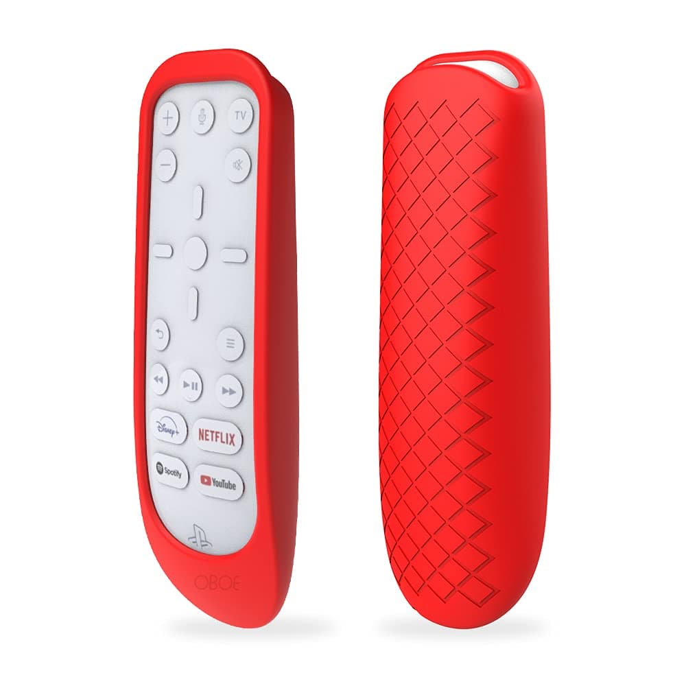Oboe Anti-Slip Shockproof Silicone Skin Case Cover for PS5 Remote with Lanyard (B-Red)