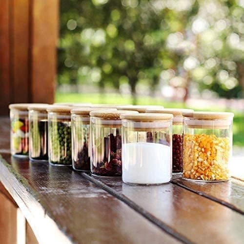 Vency 12 Set Glass Jars Set, 220Ml With Bamboo Airtight Lids And Labels, Food Cereal Storage Containers For Home Kitchen Tea Herbs Pasta Coffee Flour Herbs Grains,Multicolor