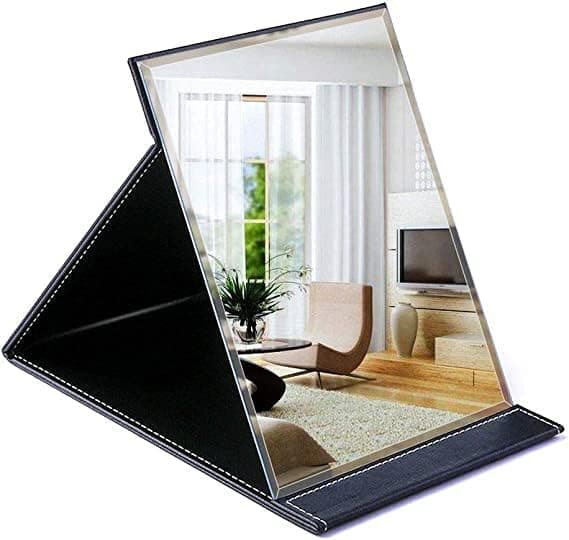 VibeZone Portable Folding Mirror with Stand,PU Leather Makeup Mirror,Super HD Compact Makeup Mirror,Travel Folding Mirror with Stand Compact Mirrors for Unisex