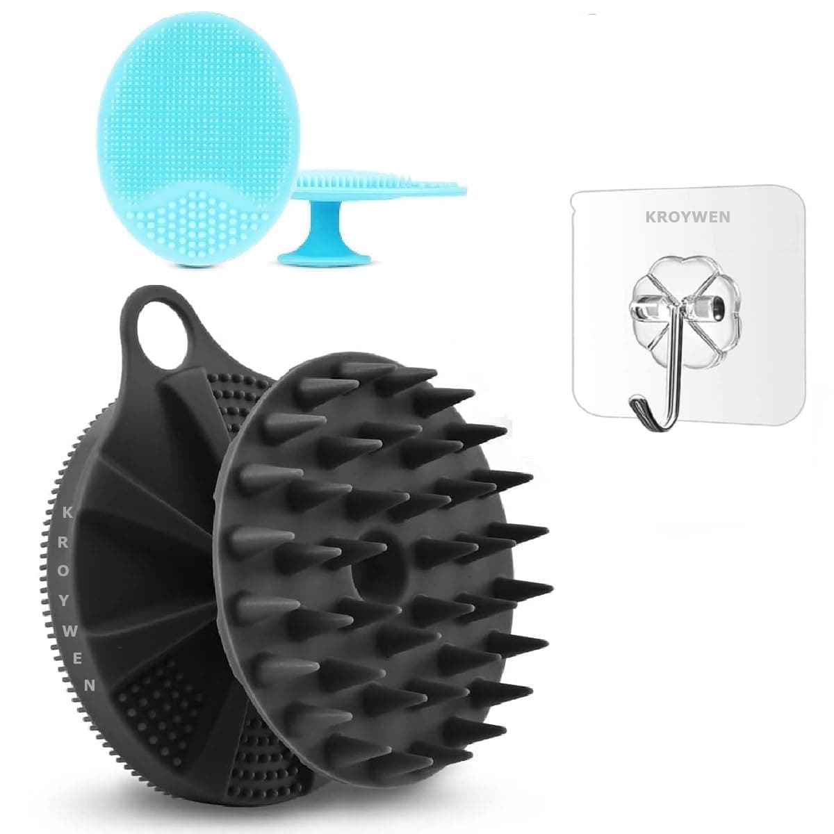 KROYWEN 2 in 1 Soft Silicone Body Scrubber Bath Brush And Scalp Massager for Hair, + Face Scrubber Brush,Combination Combo, Super-Exfoliating & Lathering Body Scrubber, Shower Brush | BPA-Free | for Women and Men (With A Free Hook 1-pic)