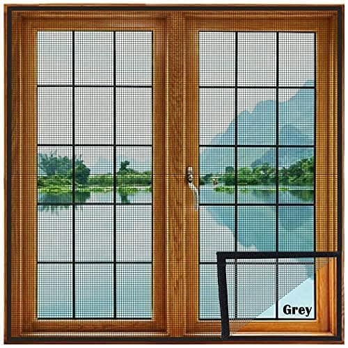 Lifekrafts Standard Size Window Mosquito Net (Size-90x120cms/36x47 Inches/2.95x3.94 Feet, Color-Grey) 120 GSM Stitched Fiberglass Net with Strong Hook & Loop Adhesive Tape