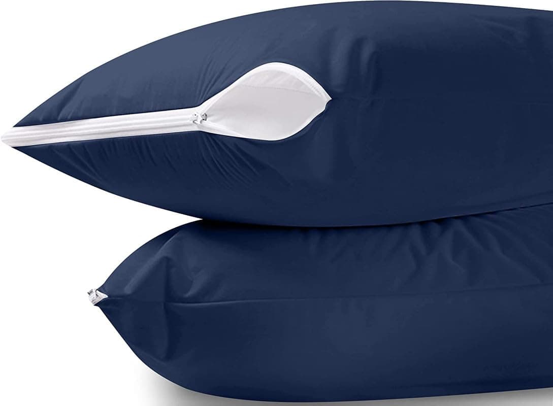 Edenwald 100% Water Resistant Pillow Protector Terry Cotton Navy - 20 Pillow Cover (20"x30"), Zippered Closure Waterproof Pillow Cover
