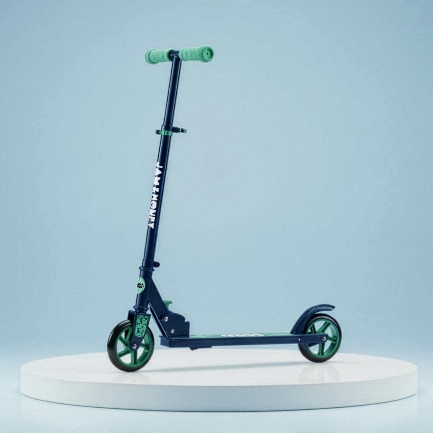 Amazon Brand – Jam & Honey Kids Kick Folding Scooter for Kids (2+ Years) | 3- Step Height Adjustable Handle, Smooth Bearing Wheels & PVC Tyres | BIS Certified | Teal Blue