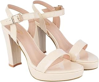 Shoetopia Women’s High Heel Sandals, Patent Block Heel Ankle Strap Buckle Sandals, Stylish Party & Evening Footwear
