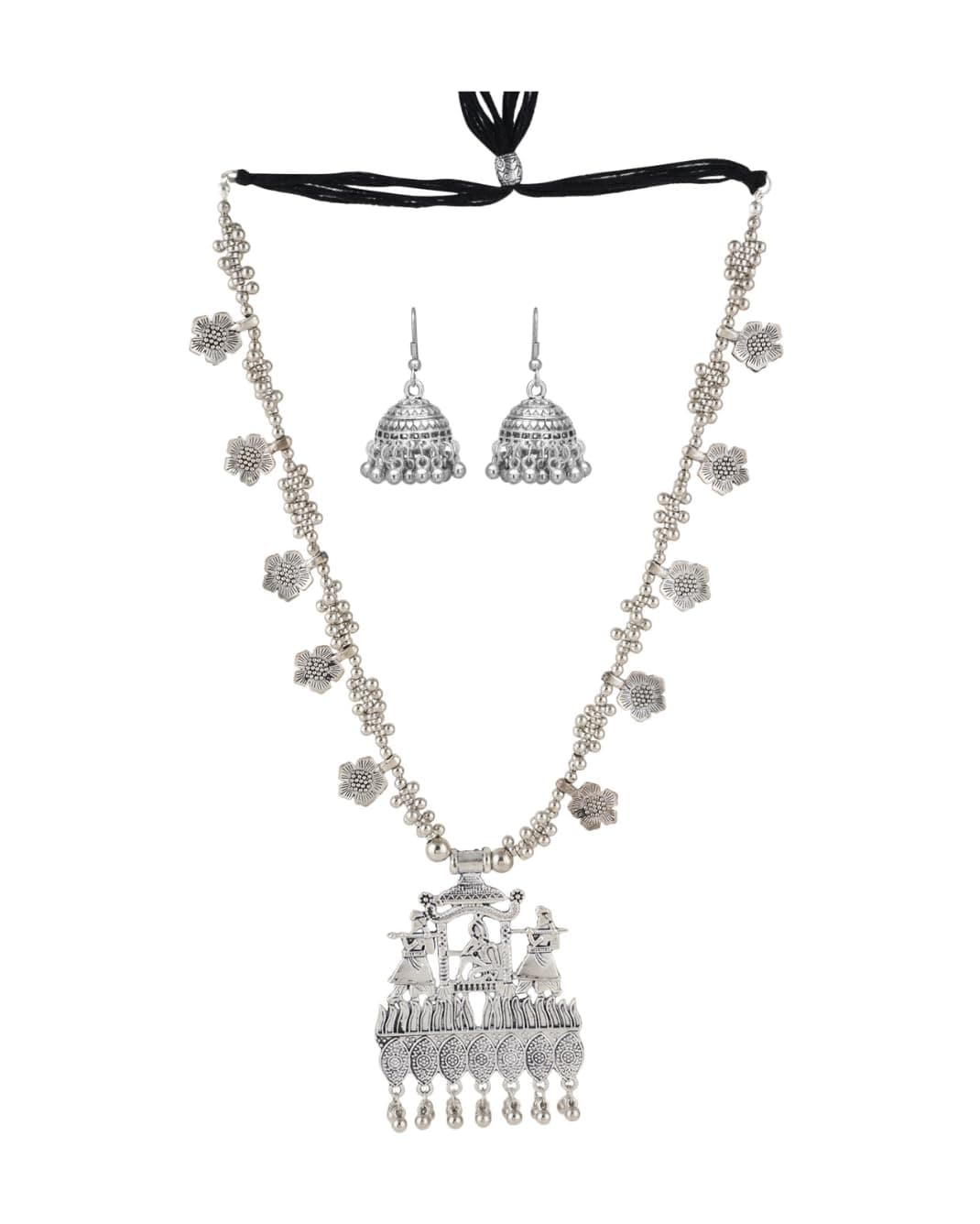 Shreyadzines Oxidized Silver Peacock Designer Statement Long Necklace Earrings Combo Fashion Jewelry for Women and Girls