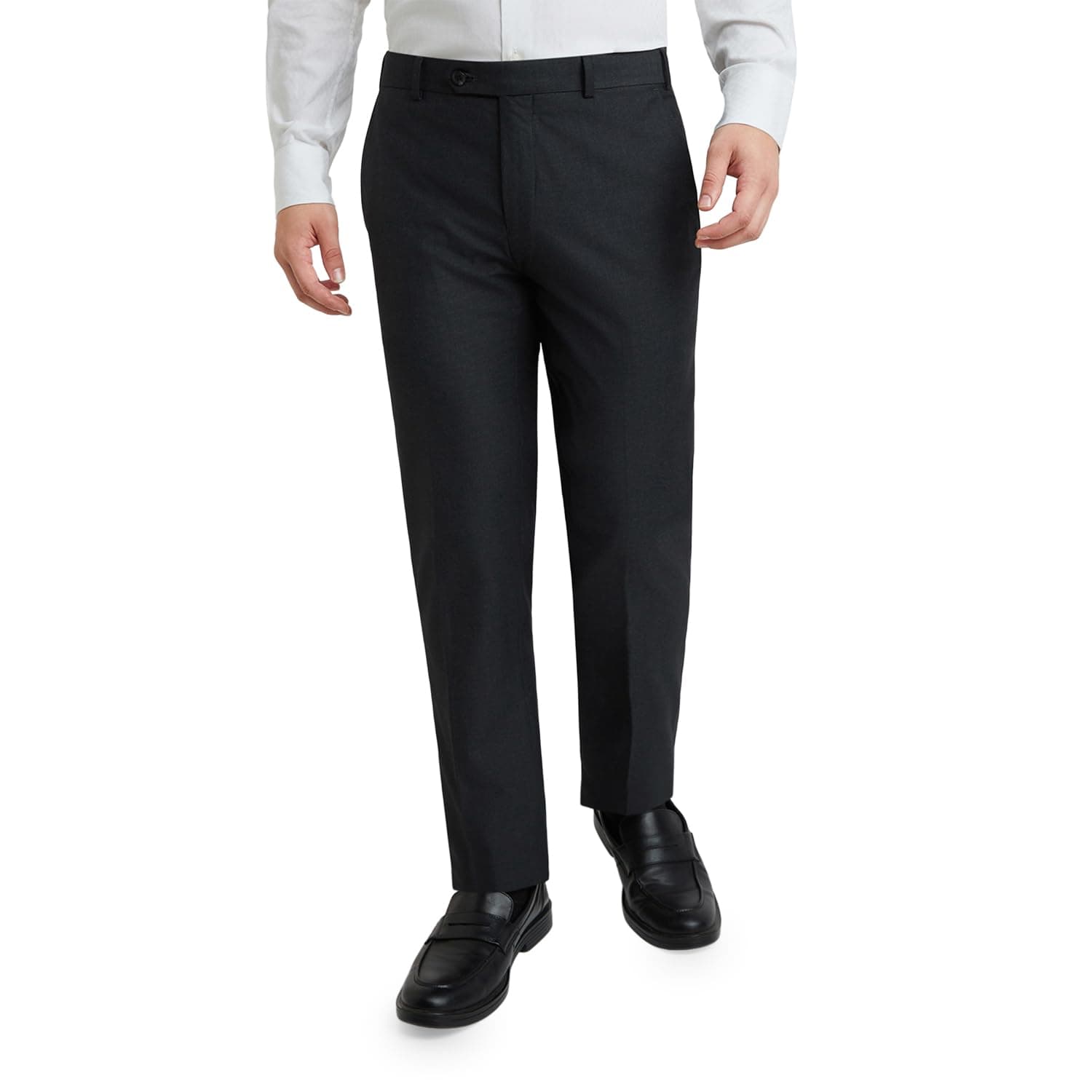 Raymond Men's Mid Rise Polyester Blend Solid Pattern Slim Fit Flat Front Formal Trouser