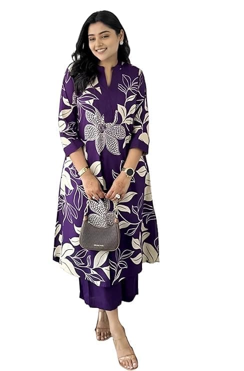 MEERA FAB Women's Pure Cotton Printed Ethnic Wear Straight Kurta Set with Palazzo Pants