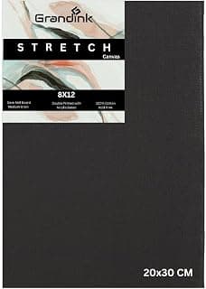Grandink Pre-Stretched Black Canvas 8X12 inch, Medium Grain 10 Oz. Primed Artist Quality Black Canvases with Wooden Frame. Ideal for Acrylic & Oil Painting (20X30 CM) – Pack of 1