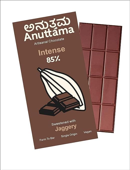 Anuttama Dark Chocolate Bar 50g | 85% Intense Cocoa | Jaggery Sweetend | Vegan & Sugar-Free | Premium Ethical Cocoa | Perfect Gifting Purpose Chocolate