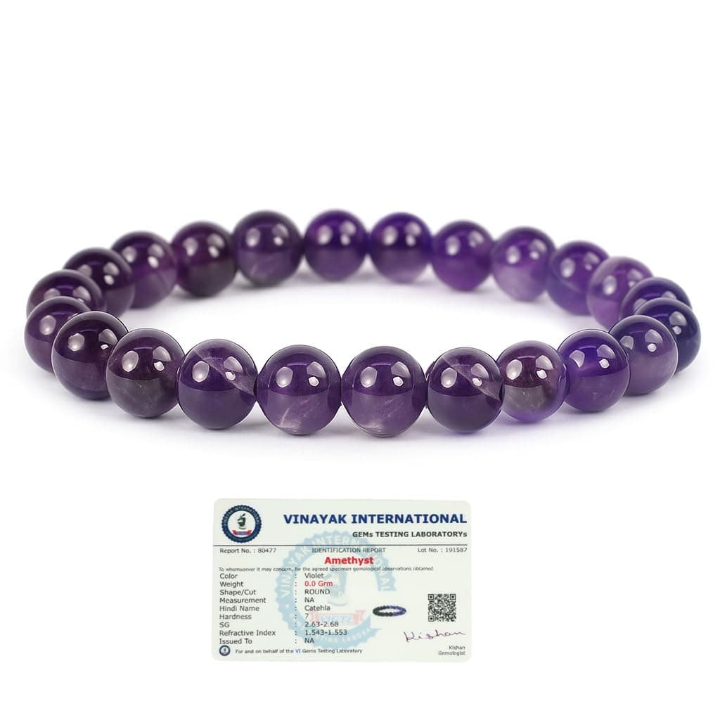 Reiki Crystal Products Certified Natural Crystal Stone 8 mm Round Beads Bracelet for Men & Women | Reiki Charged Gemstone Bracelet | Multiple Stone Variants Available