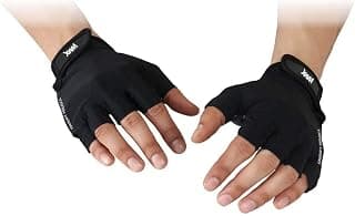 WMX Unisex Leather Gym Gloves for Professional Weightlifting, Fitness Training & Workout | Half-Finger Design with Wrist Wrap Support for Grip, Comfort & Protection (Sude, S)