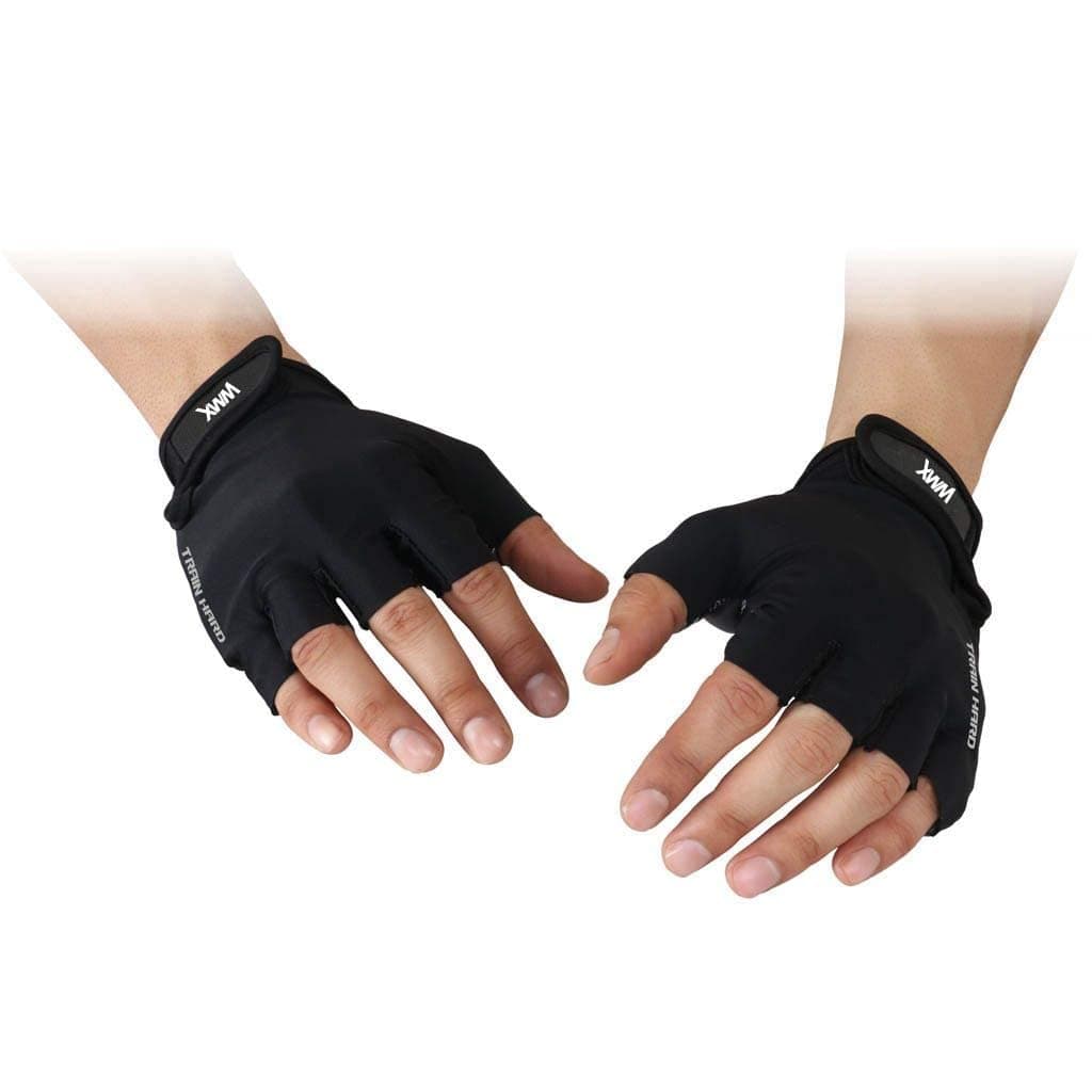WMX Unisex Leather Gym Gloves for Professional Weightlifting, Fitness Training & Workout | Half-Finger Design with Wrist Wrap Support for Grip, Comfort & Protection (SUDE, S)