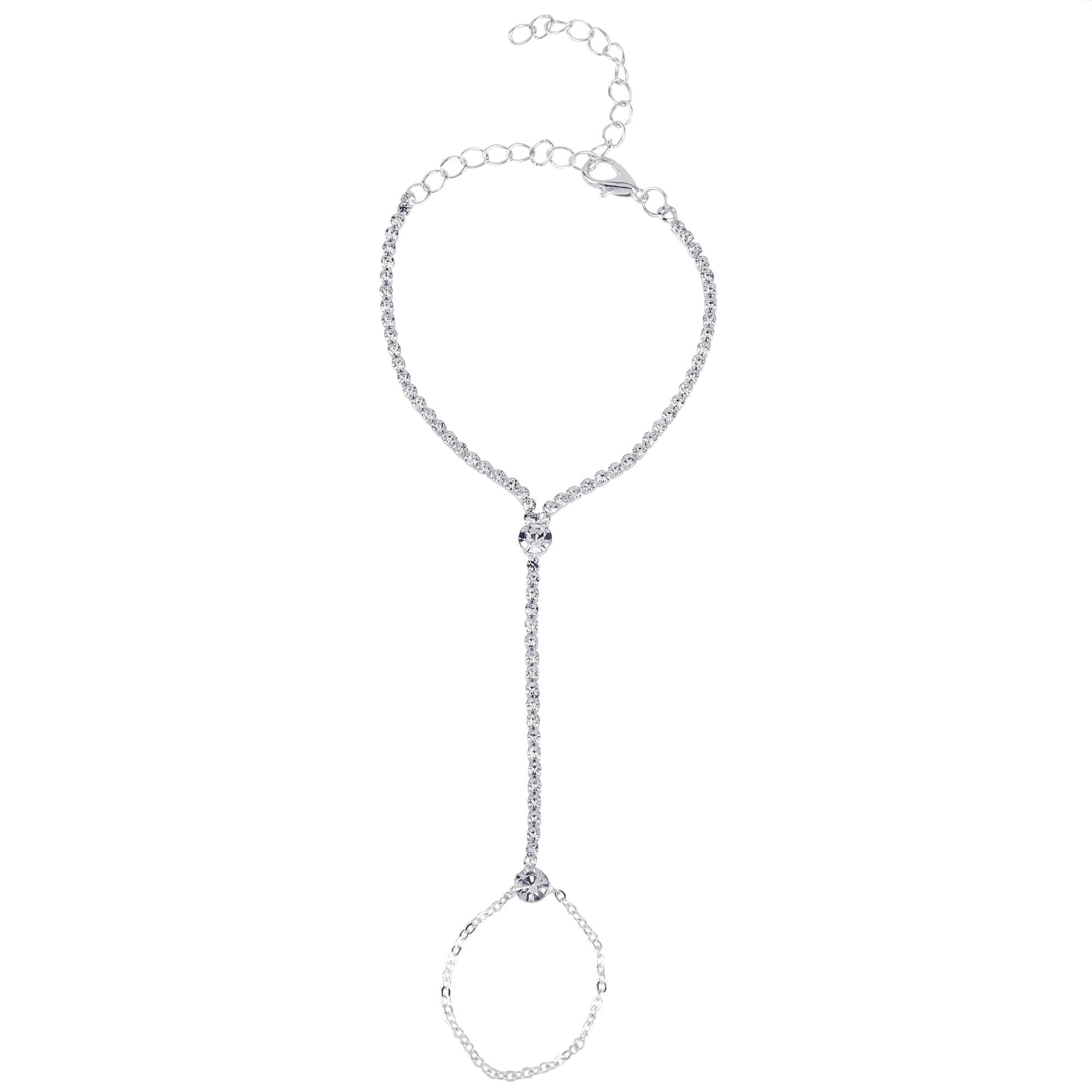 Aaishwarya Silver Chain Ring Bracelet with Glimmering Crystal Stones for Women and Girls | Stylish Party Jewelry | Valentine Gift for Wife