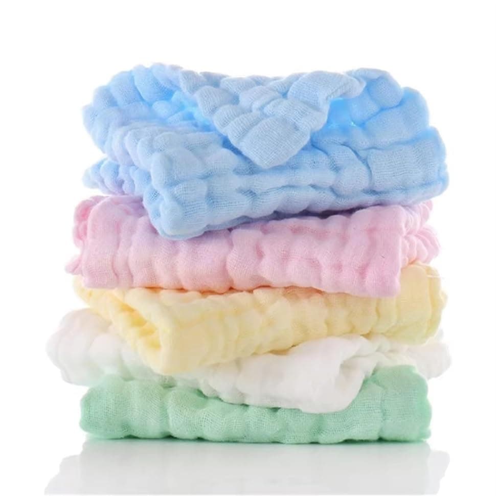 BASEEFY 5 Pack Baby Muslin Cotton Washcloths – 6 Layer Extra Soft & Highly Absorbent Reusable Napkins for Newborns, Sensitive Skin Face Wipes, Burp Cloth & Hankies (Multicolor)