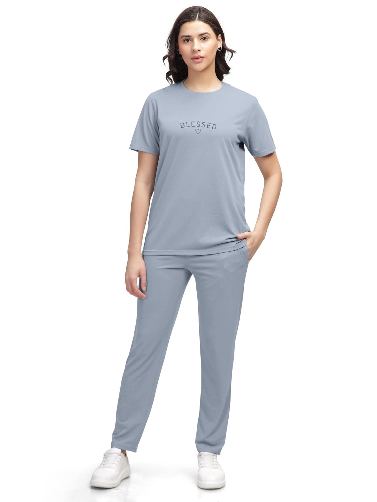 HELLCAT Trendy Printed/Solid T shirt with Pants Lounge Wear/Coords/Clothing Set for Women