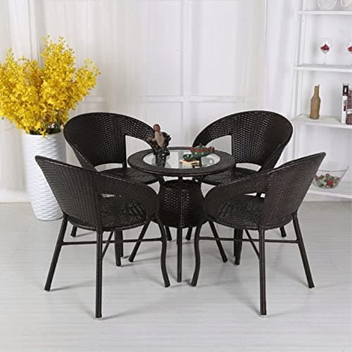DEVOKO 5 Piece Wicker Patio Conversation Furniture Set Outdoor Rattan Sectional Chair and Table Bistro Set for Backyard, Porch, Garden, Poolside, Balcony (Dark Brown)