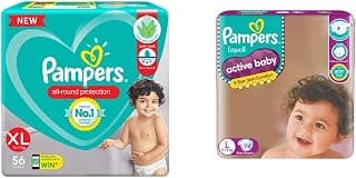 Pampers Diaper Pants, XL, 56 Count & Pampers Active Baby Diapers, Large, 78 Count