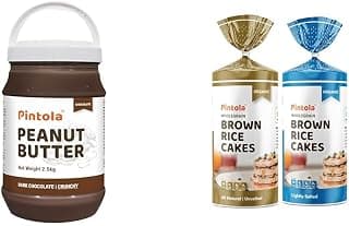 Pintola Healthy Indulgence Combo: Dark Chocolate Crunchy Peanut Butter 2.5kg & Organic Wholegrain Brown Rice Cakes (Unsalted & Lightly Salted) 130g Each| Gluten-Free, No Cholesterol & Trans Fat