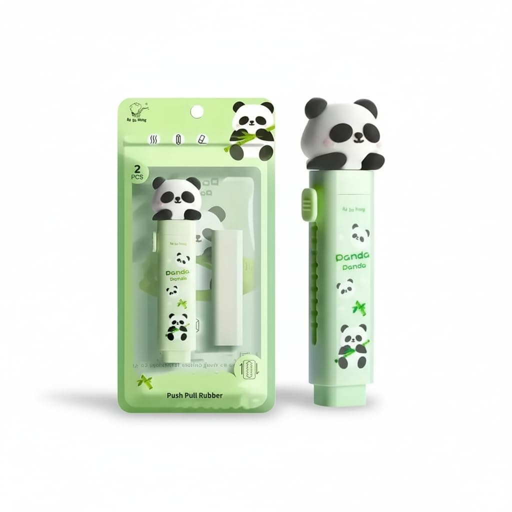 Parshya Push Pull Rubber Eraser Pen with Cute Topper | 2 PCS Refillable Mechanical Pencil Rubber | Non-Toxic, Kid-Friendly Stationery for Drawing & Homework