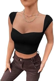 GLARE & BLAIR Solid Sweetheart Neck Short Sleeves Ribbed Crop Tops for Women