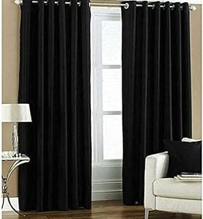 FARRELL Home Decor polyresin Solid Plian Curtain for Door (7 feet),(Black)