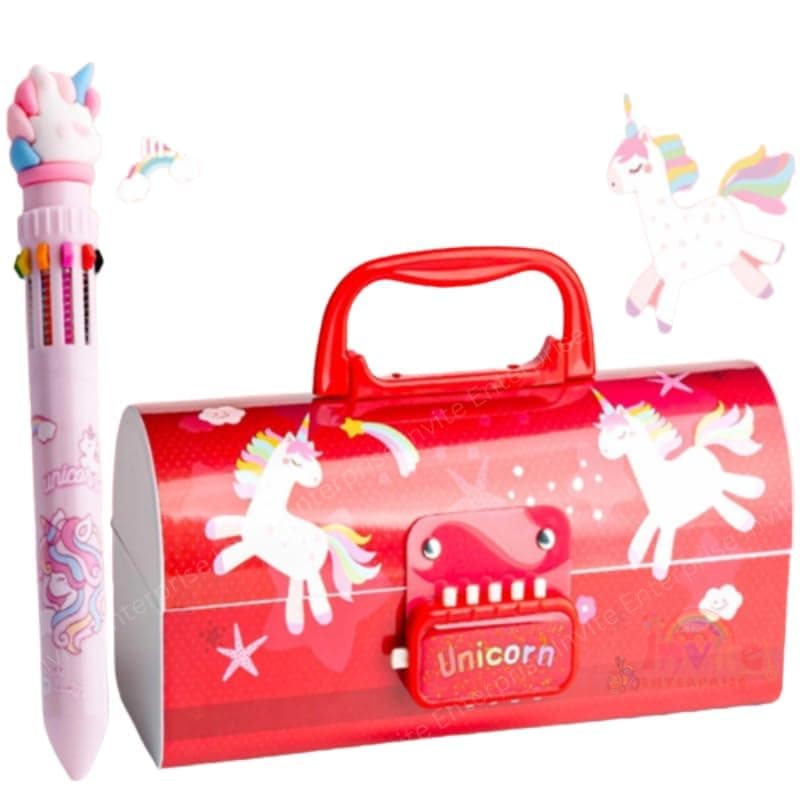 MANAKI ENTERPRISE Plastic Children's Pen & Pencil Box, Suitcase-Style Password-Lock Multi-Layer Pencil Box For Boys And Girls, Stationery Organizer Case Gift For Children - Red